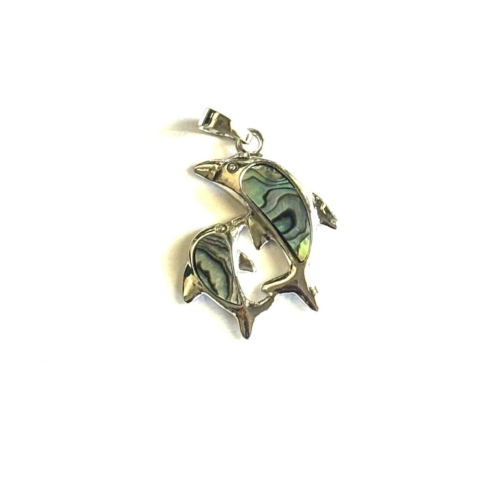 Dolphin Lovers Pendant/ Rainbow Abalone Shell Gemstone